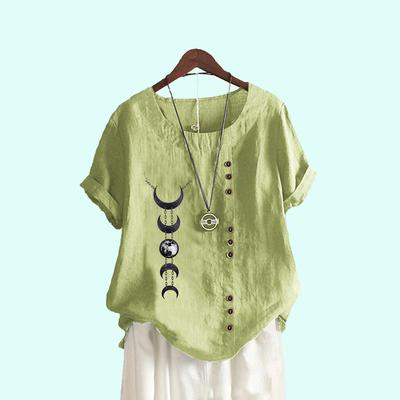 Ladies Plus Size Pullover Loose Shirt Women Casual Round Neck Print Blouses Summer Fashion Short Sleeve T-shirt