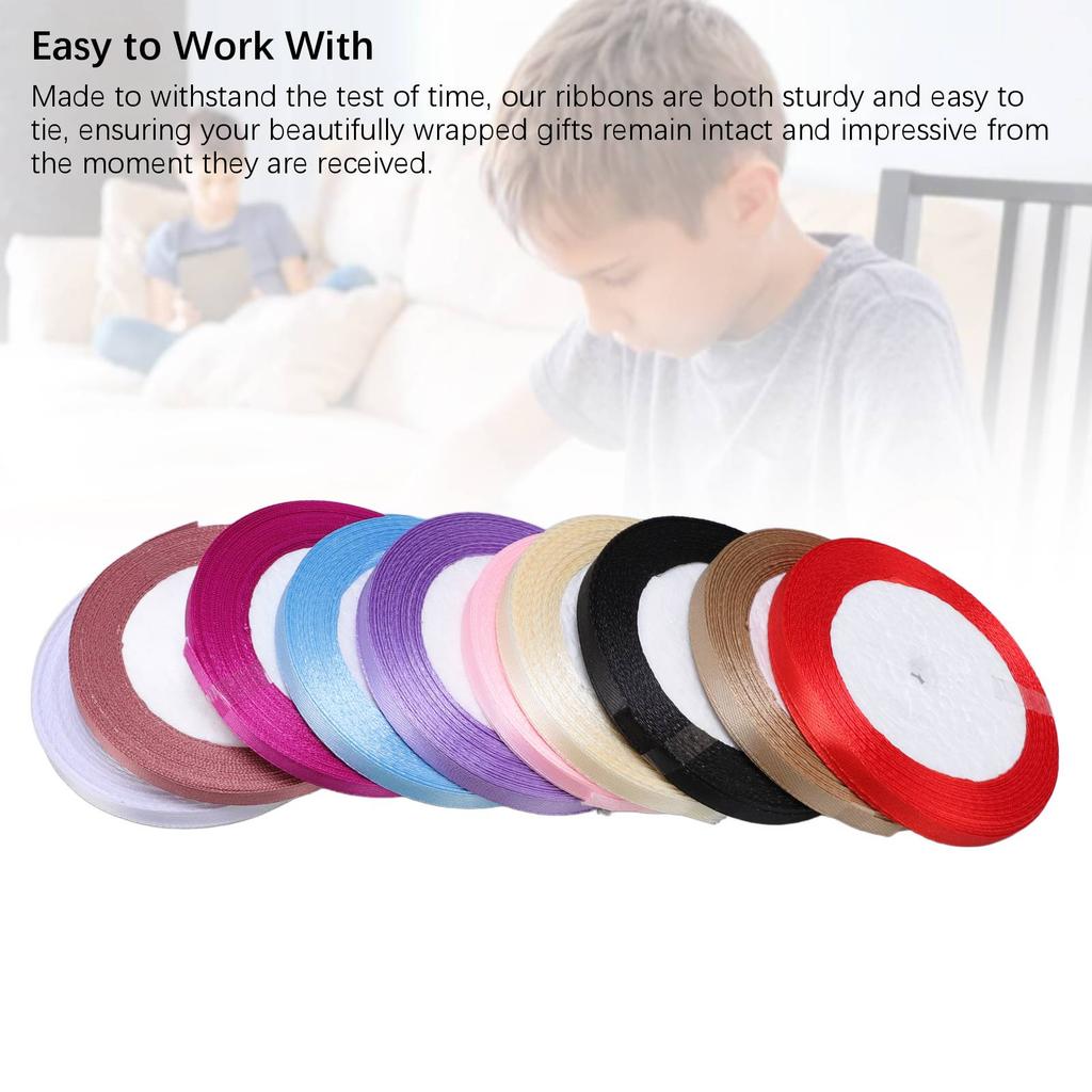 10Pcs 0.6cm Gift Wrapping Ribbon Polyester Multicolors Exquisite Decorative Ribbons Roll for Birthda