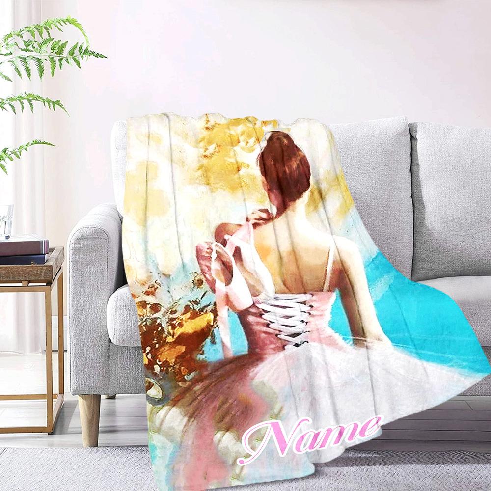 Ballet Dancer Painting Customize Your Name Blankets Comfortable Soft Lightweight Allseason Multipurpose Blanket For Picnics Sofas Offices Beds Living