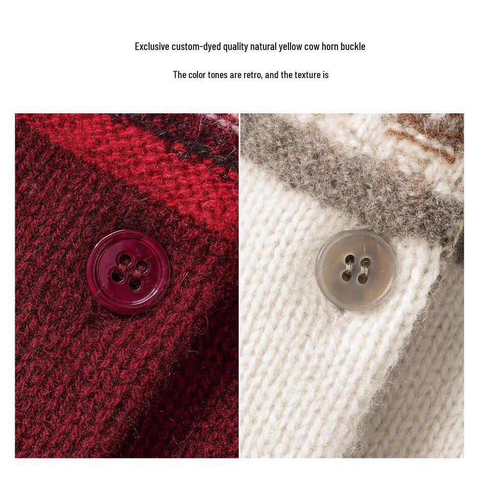 2025 Autumn/Winter 100% Wool Fair Isle Thick Cashmere Cardigan Sweater – Small Fragrance Style