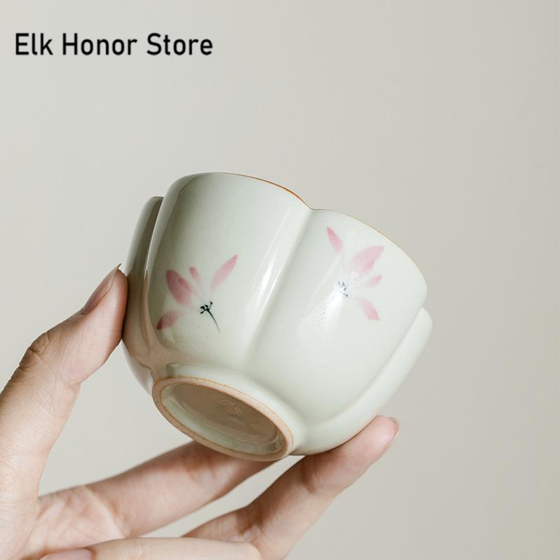 110ml Reine Handbemalte Rosa Orchidee Teetasse Antike Gras Holz Asche Teeschale Blütenblatt Meistertasse Unterglasurfarbig Jianzhhan Teeset