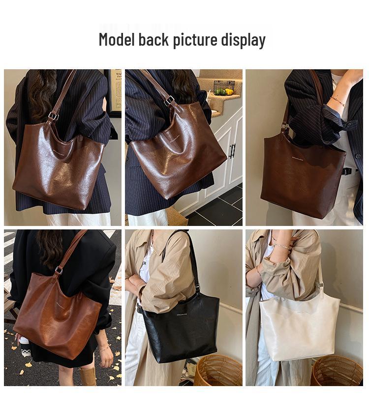Women's Large Retro Soft Leather Tote: High-Quality, Versatile Fashion Shoulder Bag for School & Commute