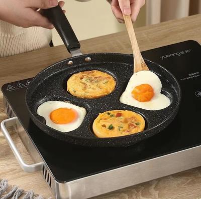 Eierpfannkuchen-Kochgeschirr aus medizinischem Stein, 4-Loch-Kochen, Eier- und Schinkenpfannen, Verdickung und Haltbarkeit, Bratpfanne, Antihaftbeschichtung, Frühstücksburger