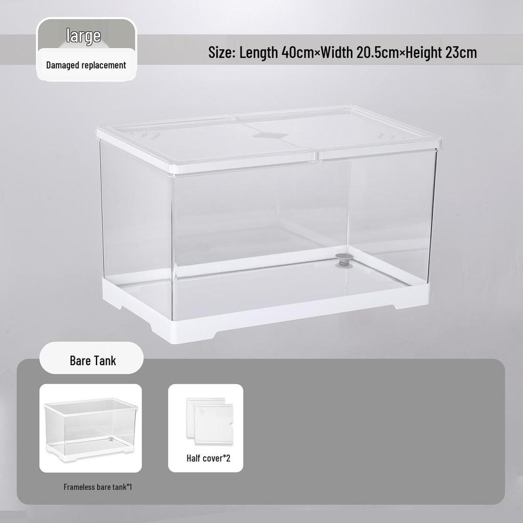 Acvariu Compact pentru Broaște Țestoase cu Platformă de Soare - Habitat Elegant de Birou cu Capac pentru Afișare Ecologică în Sufragerie