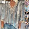 DICFY Women's Fashion Casual 3/4 Sleeves V-Neck Blouses & Shirts