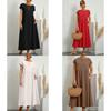 Minimalistisches Baumwoll-Leinen-Kleid mit Taschen für den Frühling, Freizeitkleidung