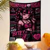 Monster High Draculaura Tapestry Wall Hanging, Vampire Girl Magazine Poster, Cute Wall Decor for Bedroom Living Room Dorm