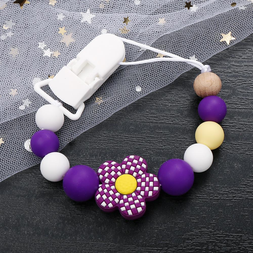 New Baby Pacifier Clips Silicone Flower Beads Baby Pacifier Chain Teether Teething Toys Dummy Clip Holder Chain Clip Baby Gifts