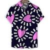 Cartoon 3d Print Love Heart Hawaiian Shirt Men Women Summer Short Sleeve Tees Lapel Button Shirts Tops Street Oversized Blouse