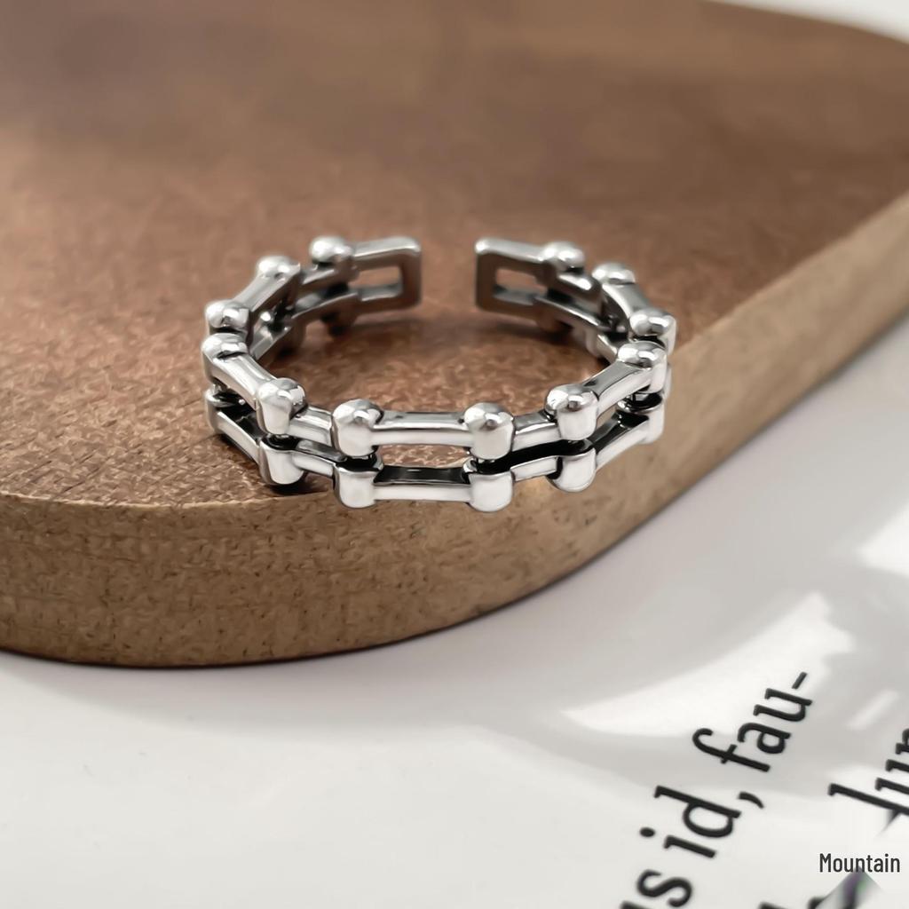 Men's Trendy Vintage Sterling Silver Bamboo Chain Adjustable Ring