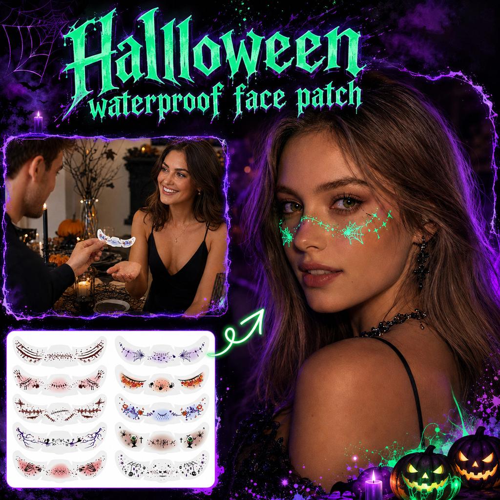 Halloween im Dunkeln Gesichtskleber - Temporäre Tattoos mit Sommersprossen Make-up Aufklebern - 10 Blatt Set