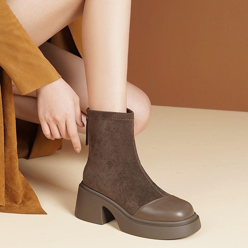 High-heeled Martin boots women's autumn and winter new thick-soled heightening short boots thick-heeled elastic thin boots