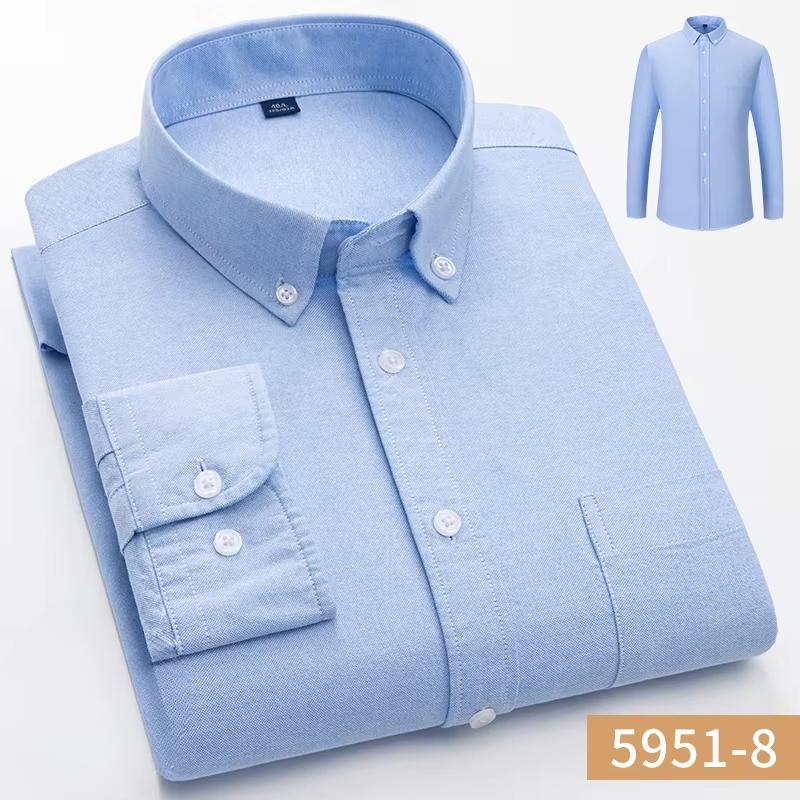 

100%cotton Oxford long sleeve shirts for men long-sleeve slim fit formal plain shirt casual elegant plaid tops black clothes 43