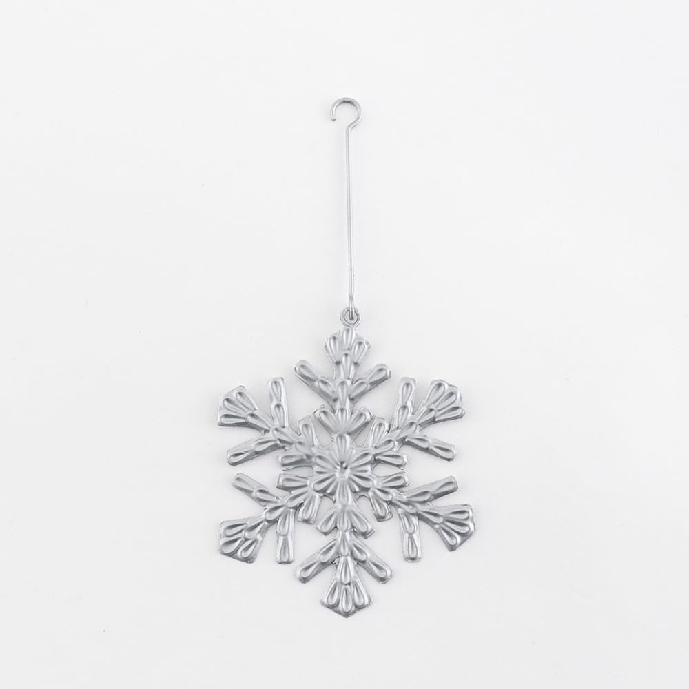 Shesay Embossed Tin Snowflake Nordic Christmas Tree Snowflake Display Large Silver Ornament, Ornament, (7.4cm Tall),
