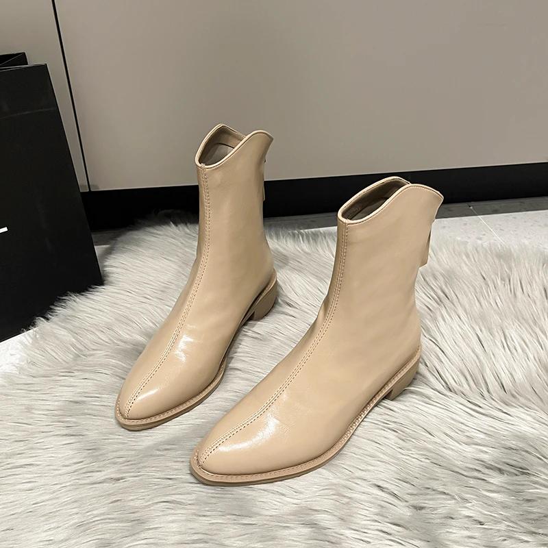 Women's Shoes Classic Pointed Toe Women's Boots Comfortable Low Heel Zipper Boots Solid Color Simple Large Size Women's Shoes