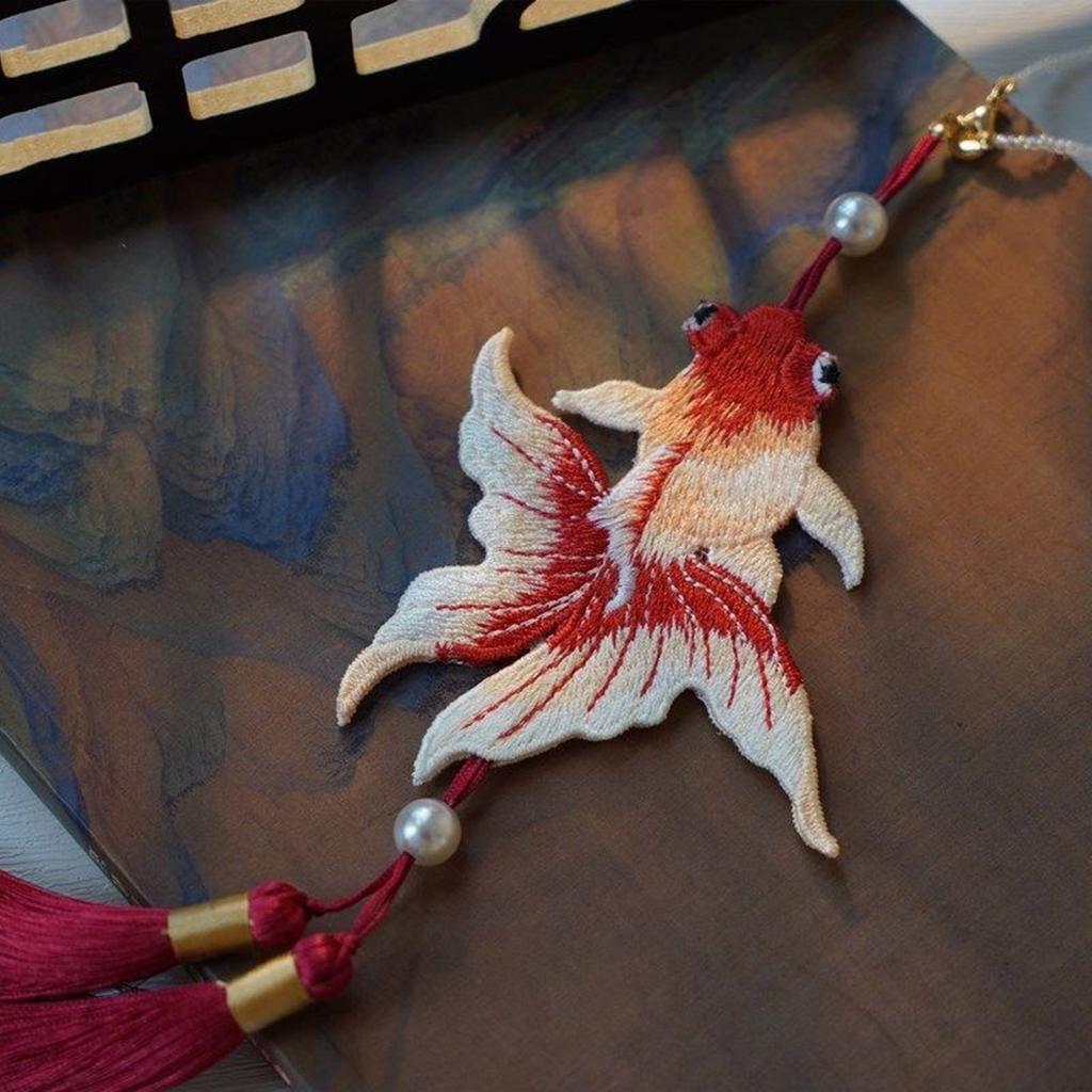 Vintage Tassels Pendant Embroidered Fish Decoration Car Hanging Ornament Handmade Crafts Hanfu Costume Accessories