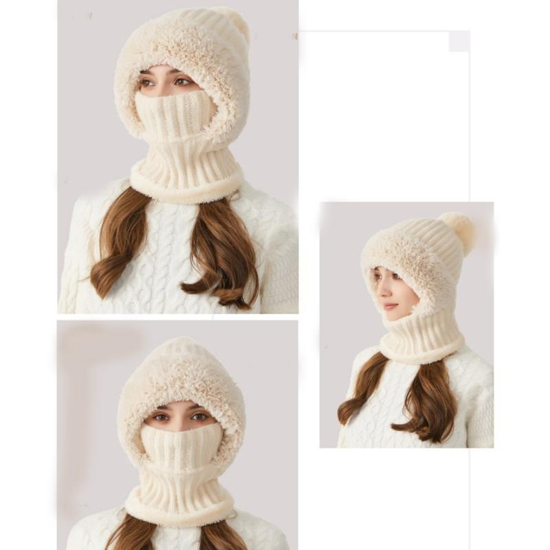 Versatiles Knitted Hat Women Ponytail Hat with Integrated Vintage Neck Warmer for Women with Neck Warmer