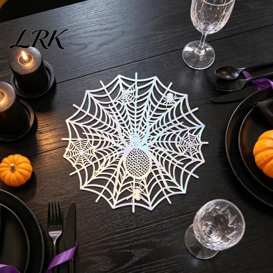 Easy to Clean Table Mats for Dining Halloween Spider Web Placemat Table, Heat Resistant PVC Mats, Protectors Waterproof Non-Slip Hollow Decorative