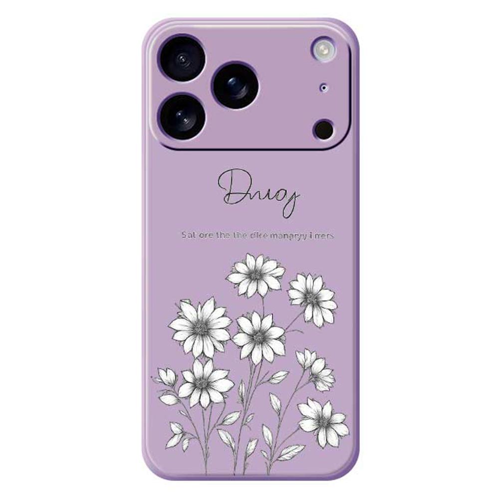 

For iPhone 17 Pro Max Case Sketch Flowers Pattern Printing Straight Edge TPU Phone Back Cover Purple
