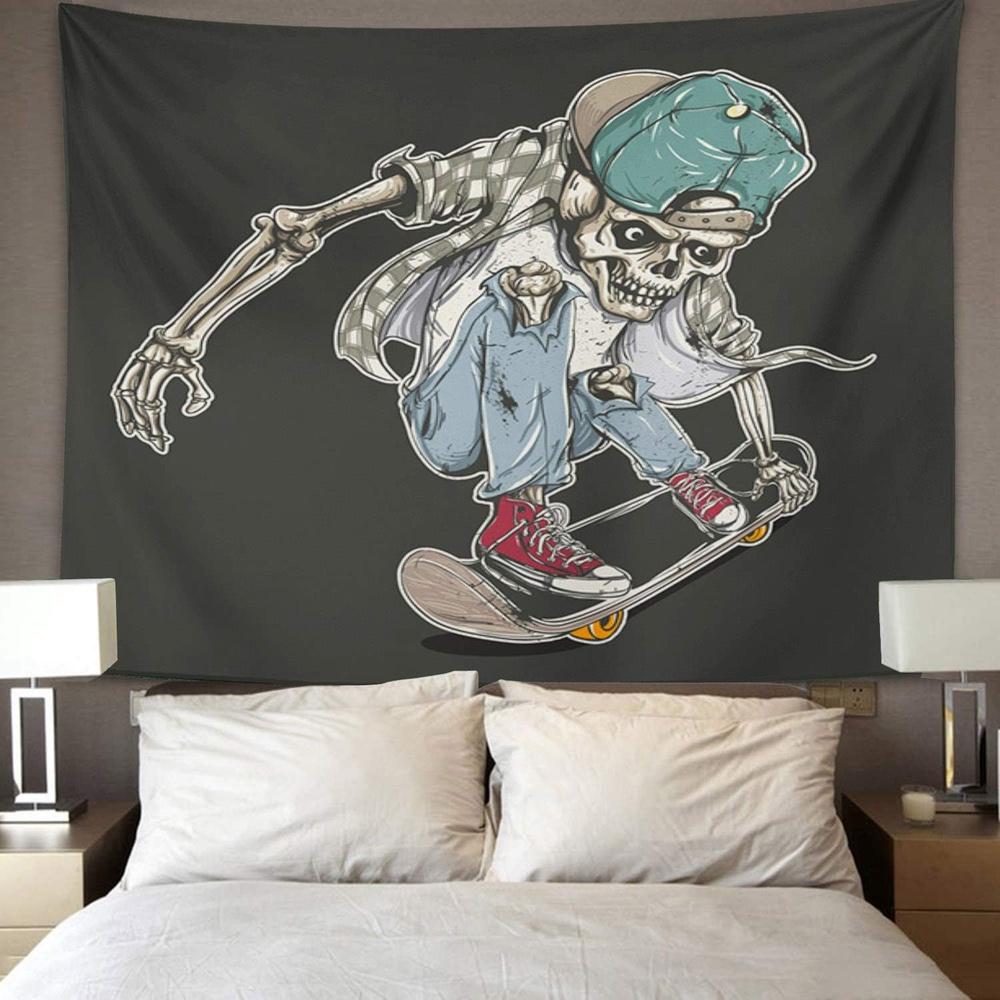 Skateboarding Skeleton Tapestry American Street Graffiti Trend Cool Atmosphere Room Decoration Home Decoration 100X70CM