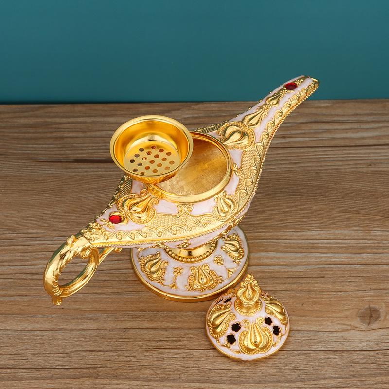 European Genie Lamp Incense Burner: Luxury Vintage Metal Decor for Aromatherapy and Home Ambiance.