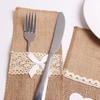 Rustikaler Stil Geschirr Besteckhalter Jute Bestecktasche Leinen Spitze Besteckbeutel Schreibtischdekorationen
