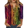 Women's Carnival Printed Fashionable Casual V-neck Button Seven Inch Sleeve T-shirt Top