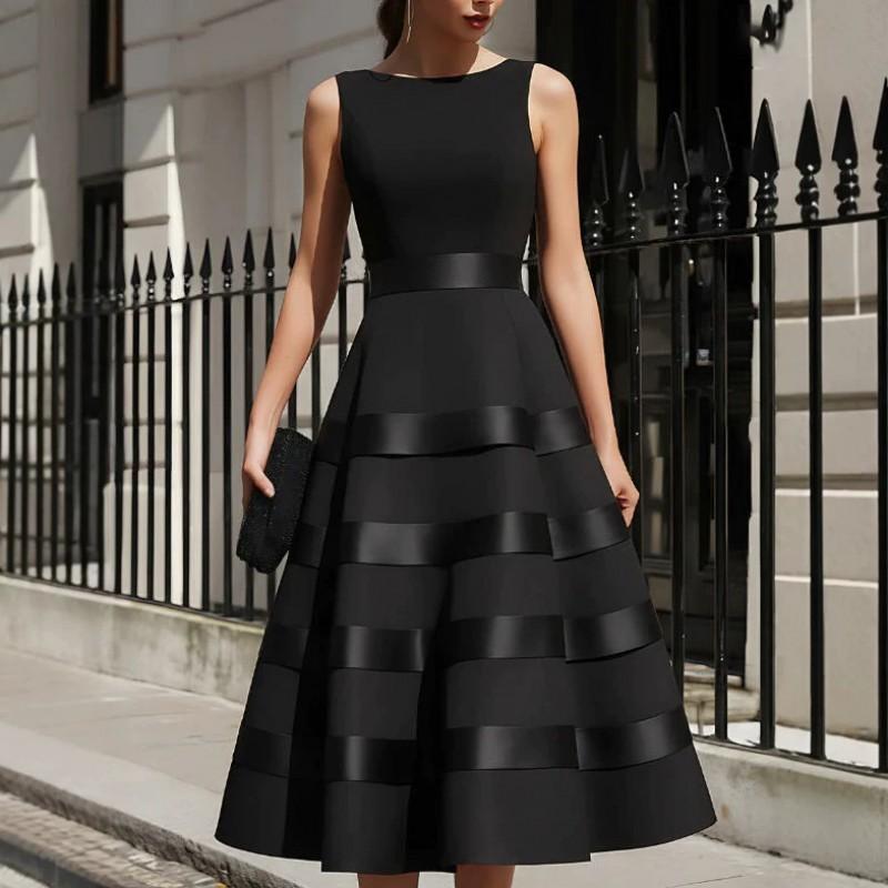 2026 Womens Sleeveless Layered A-Line Maxi Dress With High Waist Cinched Detail