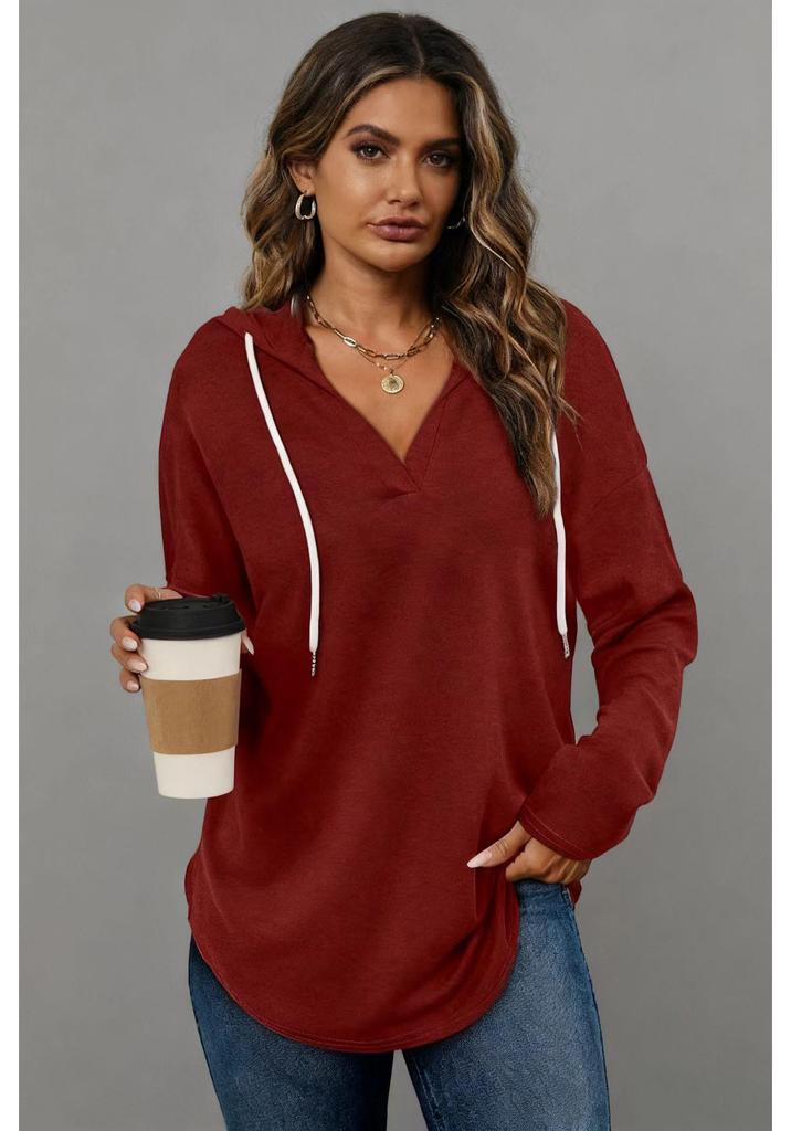 Women's Solid Color Hooded Top with Drawstring - Spring/Autumn Fashion 2025