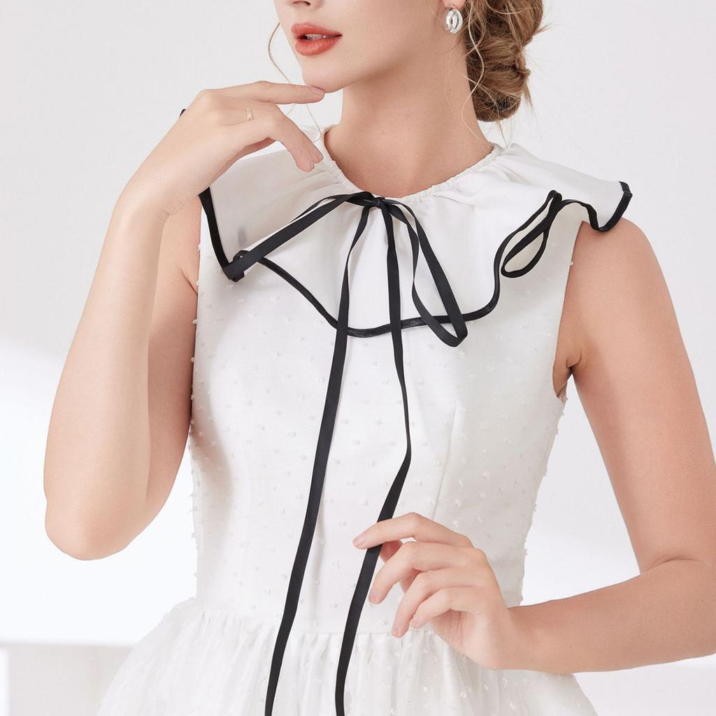 Elegant False Collar Neck Accessory Laceup Tied Decorative Collar with Ruffle Design For Office Casual And Party Outfit