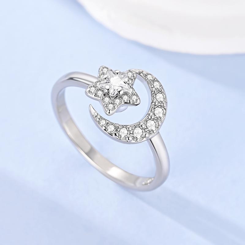 Original 925 Silver Ring Sparking Bear Bow Wing Rose Open Rings for Women Girls Jewelry Birthday Anniversary Engagement Gifts