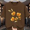 Golden Floral Print Mens Cotton Graphic Tee Casual Short Sleeve TShirt Breathable Summer Fashion