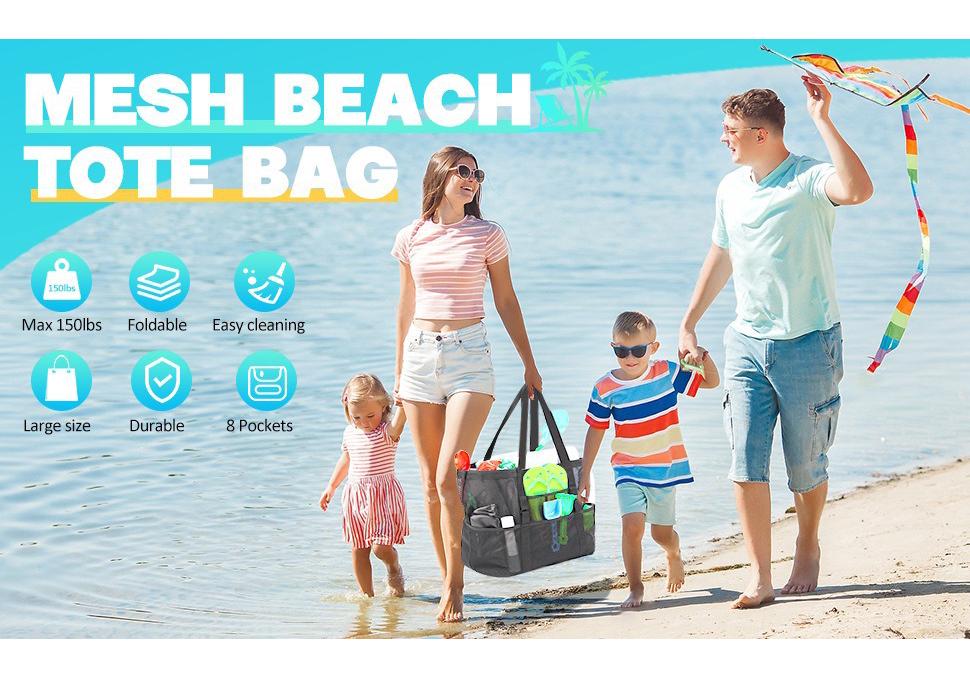 Foldable Mesh Beach Bag - Multifunctional Swim & Toiletries Storage