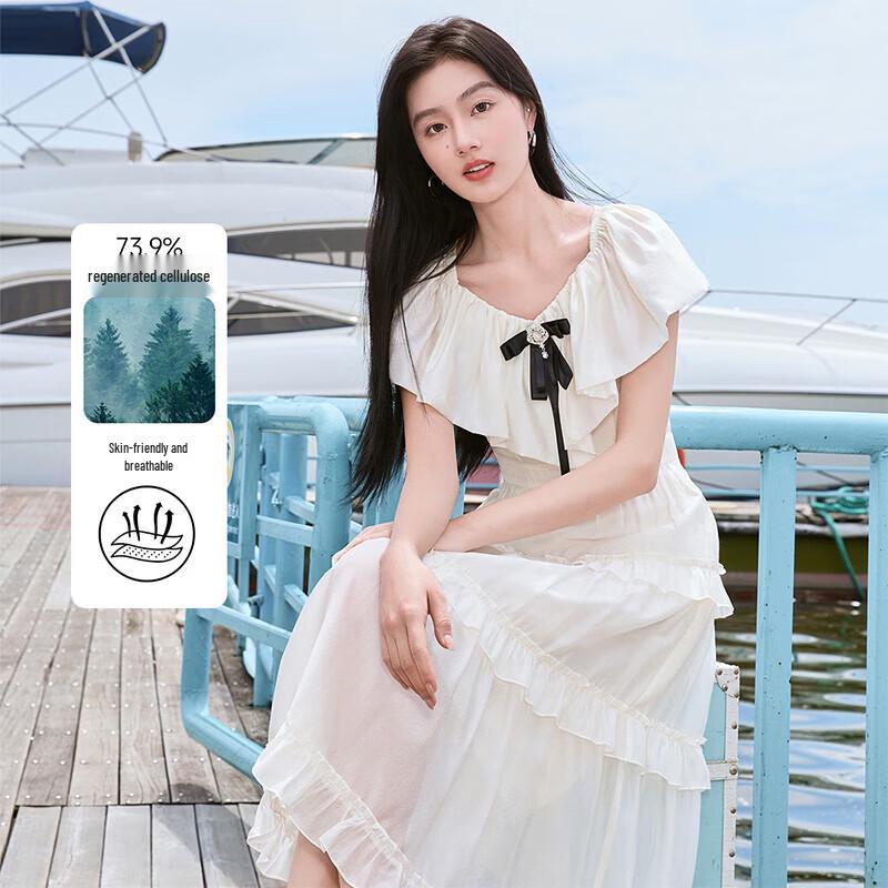 Elegant French Romantic V-Neck Ruffle Dress S