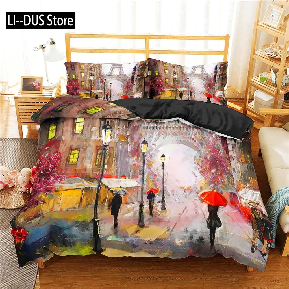 Comforter Eiffel Tower King Size Paris Tower Bedding Set Microfiber French Style Home Decor Grey Cityscape