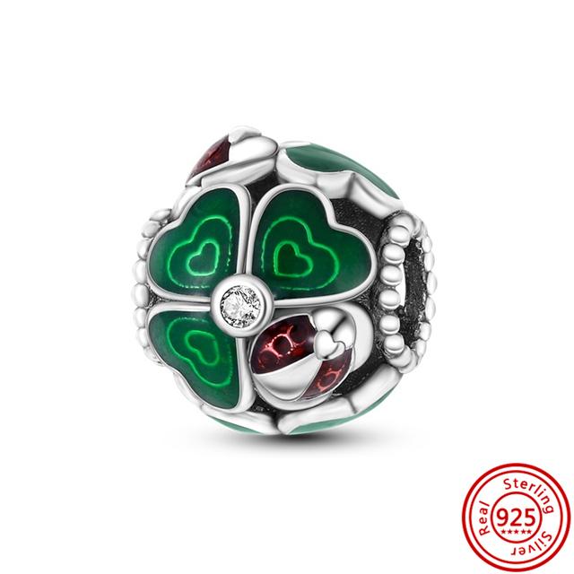 

Стерлингового Серебра 925 пробы Четырехлистный Клевер Стиль Зеленый Прозрачный Циркон Сердце Счастливые Бусины Подходит Подвески Браслет Ювелирные Изделия