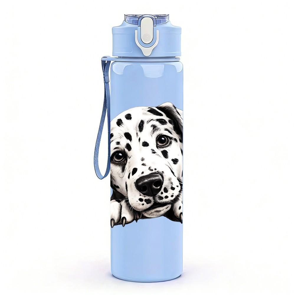 1PC Realistic Dalmatian Dog Portrait Print 750ml Color Plastic Sports Water Bottle Leakproof Flip Straw Lid Suitable for Sports Office Home Use
