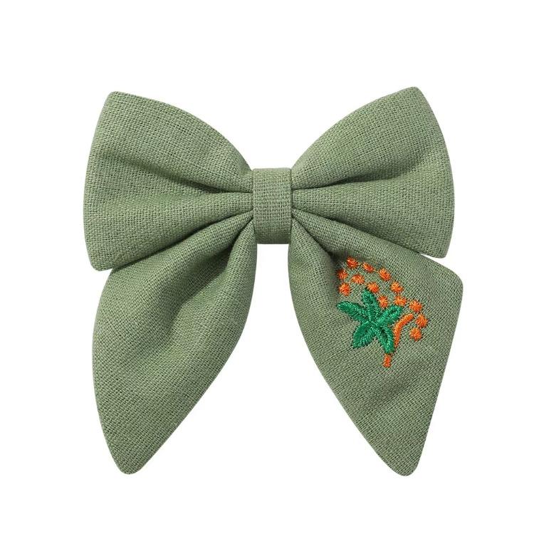 Flower Embroidery Bow Hair Clip Sweet Princess Girls Hair Clips Handmade Ribbon Bangs Hairpin Cute Bowknot Barrettes Headwear