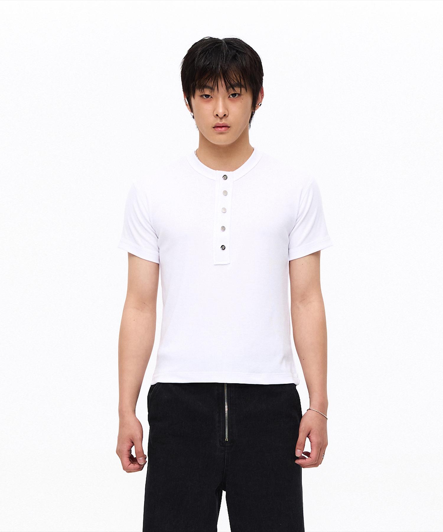 More Than Black Cut Off Snap Half Sleeve - White