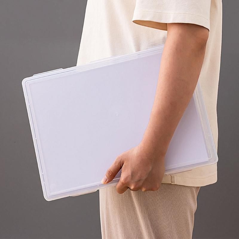 Plastic Storage Box with Latching Lid for Paper and Classroom Organization Stackable Document Holder Magazine Organizer