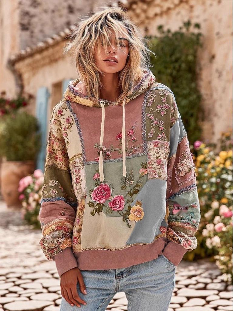 2025 Herbst Winter Retro Schnürung Bedruckter Hoodie