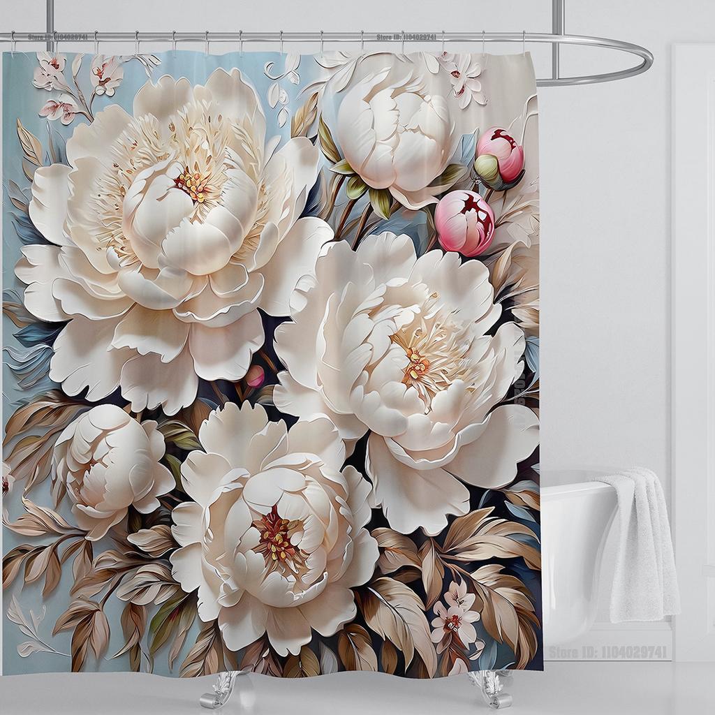 3D Flower Shower Curtain Set Colorful Printing Design Fabric Bathroom Decoration Waterproof Washable Shower Curtain With Hooks