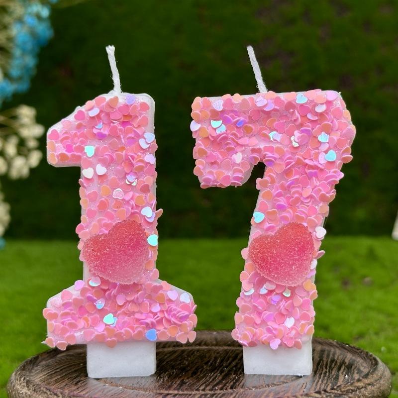 Digitale Geburtstagskerzen Kuchen Dekoration Erster Geburtstag Feier Rosa Liebesherz