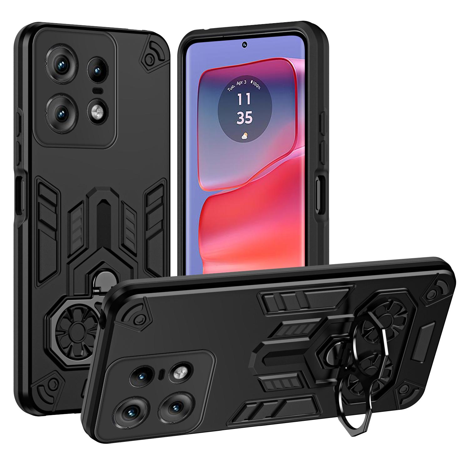 

For Motorola Edge 50 Pro 5G Case Ring Holder Kickstand PC + TPU Shockproof Phone Cover B