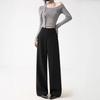 Black Straight Casual Scimitar Suit Pants Women's Spring and Autumn High-waisted Thin and Drape Wide-leg Pants Summer