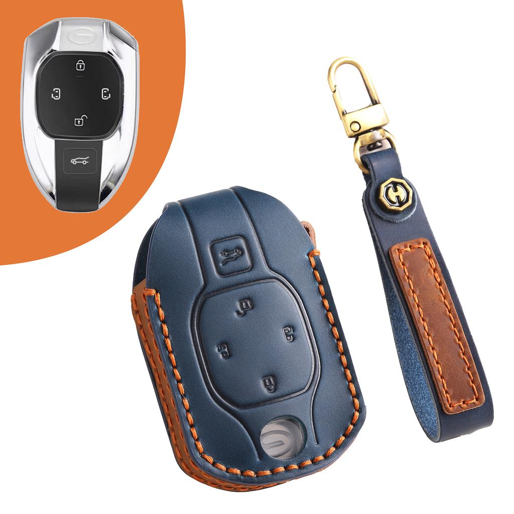 Top Grain Leather Key Cover for GAC Motor M8 Master/GS8 - Full Protection Anti-Scratch Case w/ Leather Strap