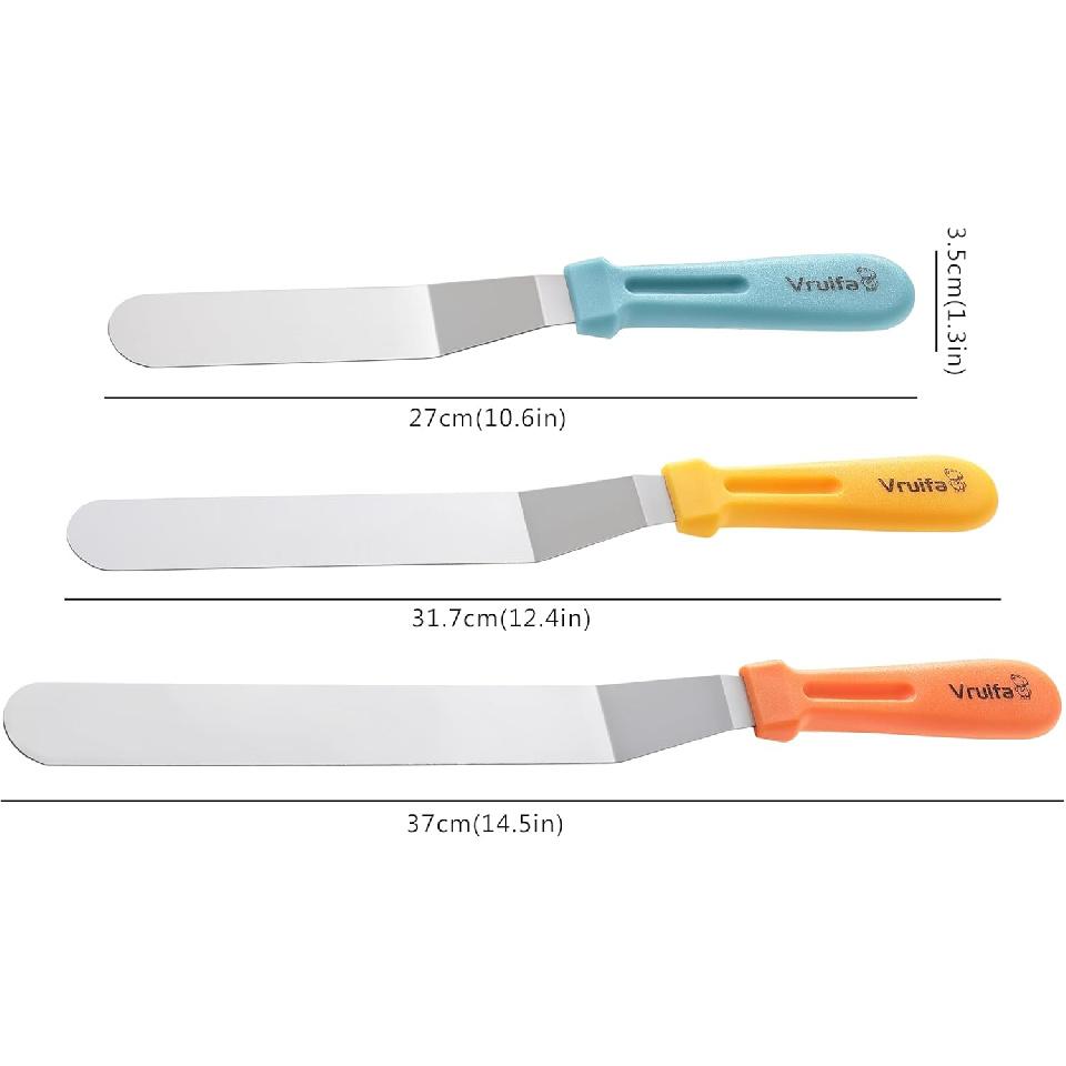 3PCS Offset Spatulas, Icing Spatula for Cake Decorating and Frosting, with Ergonomic PP Handle, Dishwasher Safe (6",8",10")