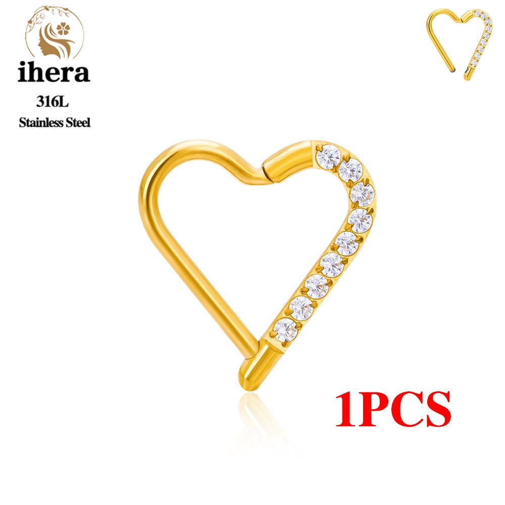 1/10 Stück Edelstahl Rund Nasenring CZ Scharnier Septum Clicker Herz Ohrring Creole Ohr Tragus Knorpel Daith Piercing Schmuck