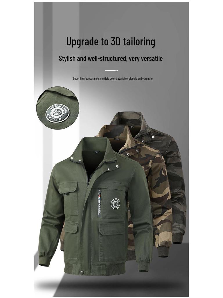 Men's Camouflage Workwear Set: Elastic, Thickened, Anti-Scald, Wear-Resistant Suit for Soldiers, Auto Repair, Electric Welders, and Labor Protection.