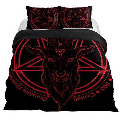Lucifer Morningstar Set Copripiumino Satanico Set Biancheria da Letto Satanica Dimensioni Matrimoniali Queen Size, Copripiumino Trapuntato Gotico con Teschio